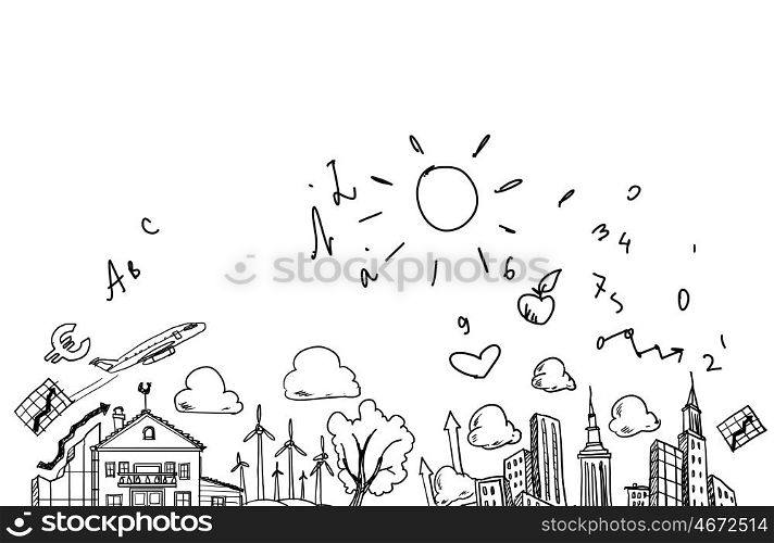 Lifestyle concept. Background image with sketches of life values
