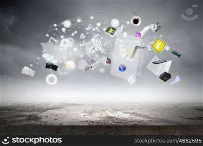 Lifestyle concept. Background image with various items flying in air