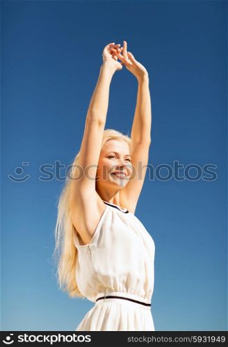 lifestyle concept - beautiful woman enjoying summer outdoors. beautiful woman enjoying summer outdoors