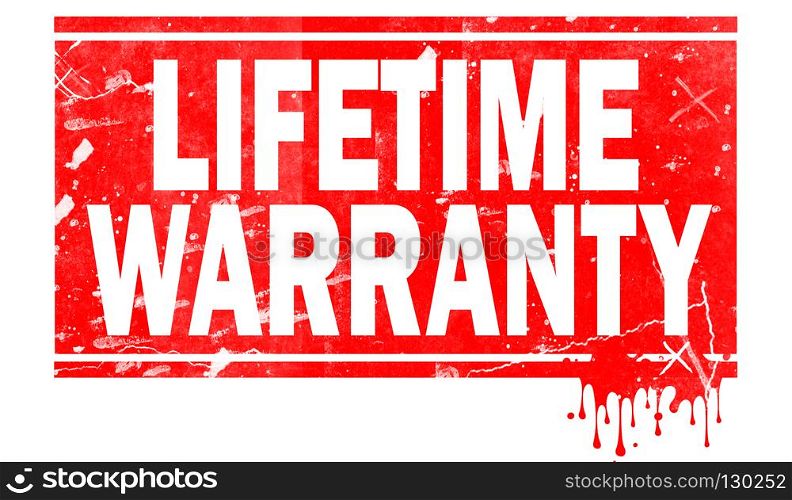 Lifetime warranty word in red frame, 3D rendering