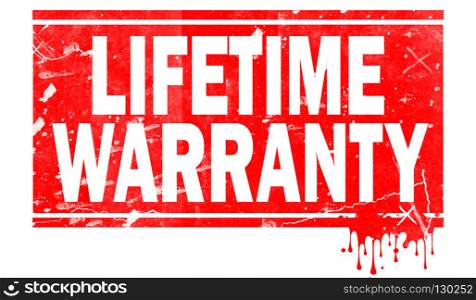 Lifetime warranty word in red frame, 3D rendering