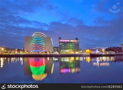 Liffey River in Dublin and Convention Center