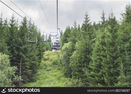 Lift in the mountain. Fir forest. Bulgaria, Rila mountain