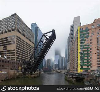 Lifted Chicago Bridge in Chicago, illinois, USA