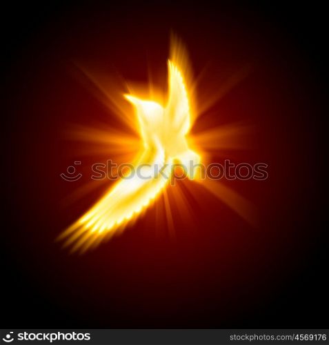 light and fire silhouette of a bird against dark background
