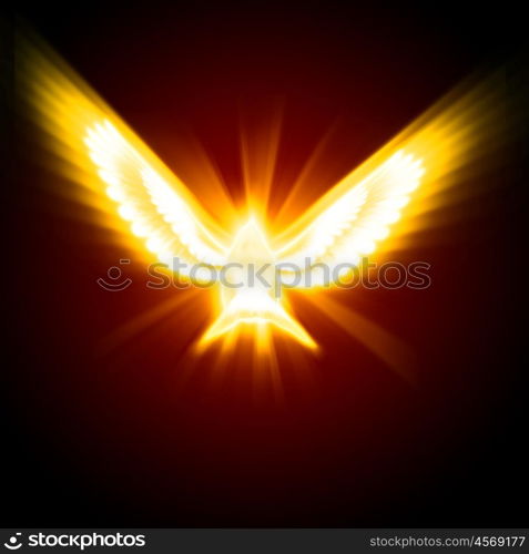 light and fire silhouette of a bird against dark background