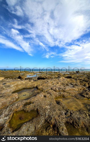 light beach water in lanzarote isle foam rock spain landscape stone sky cloud