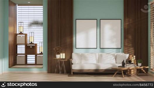 Light blue Living room has decorated with l&s and plants trees .3d rendering