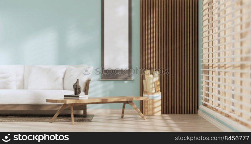 Light blue Living room has decorated with l&s and plants trees .3d rendering