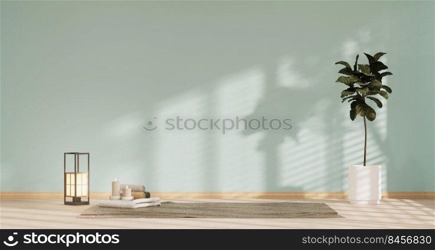 Light blue Living room has decorated with lamps and plants trees .3d rendering