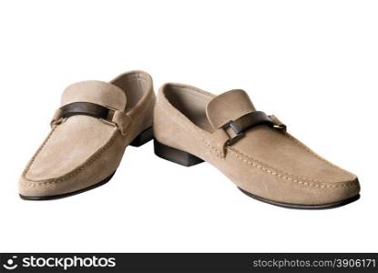 light brown male leather shoes isolated on white