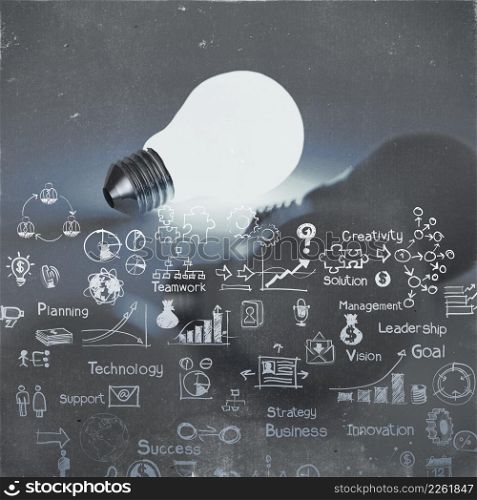 light bulb 3d on business strategy background as vintage style concept