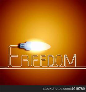 Light bulb. Abstract Light Bulb with the word Freedom on colour background.