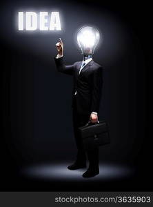 Light bulb and a business person as symbols of creativity in business