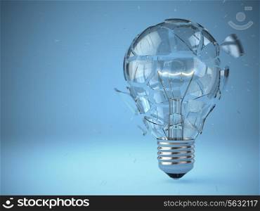 Light bulb exploding. Concept of idea. 3d