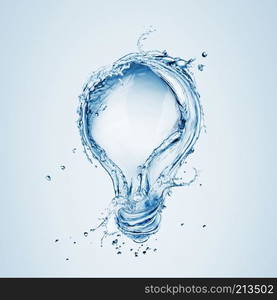 Light bulb from water splash isolated on a blue background. Light bulb from water splash