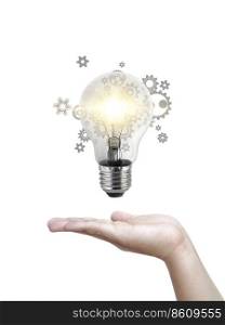 Light bulb in, new ideas with innovative technology and creativity. creative idea with sparkling light bulbs