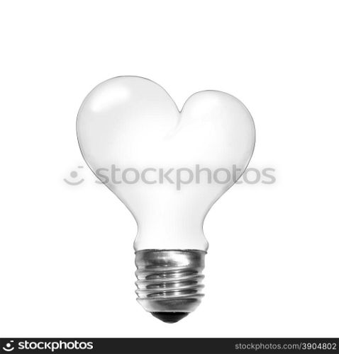 Light bulb in shape of heart isolated on white