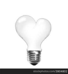 Light bulb in shape of heart isolated on white