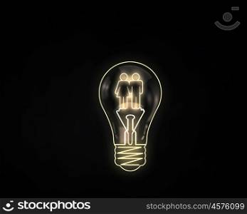Light bulb. Light bulb with icons inside on dark background