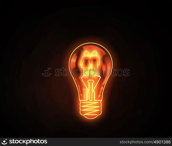 Light bulb. Light bulb with icons inside on dark background