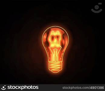 Light bulb. Light bulb with icons inside on dark background