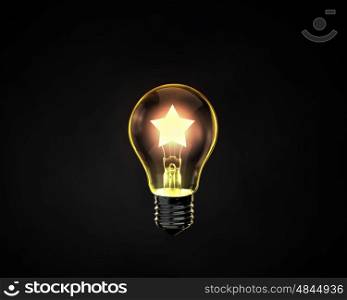 Light bulb. Light bulb with star inside on dark background