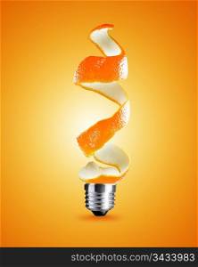 light bulb made from orange peel, light bulb conceptual Image.