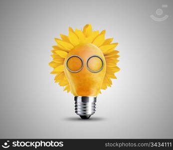 light bulb made from yellow pear and sunflower , light bulb conceptual Image.