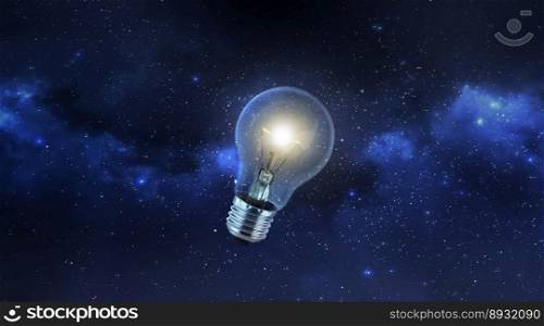 light bulb on a dark floor the Planet view from space. 3d render