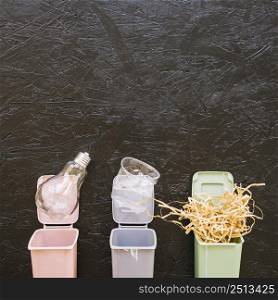 light bulb plastic cup woodshave colorful miniature dustbin