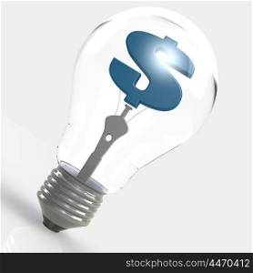 Light bulb with blue dollar