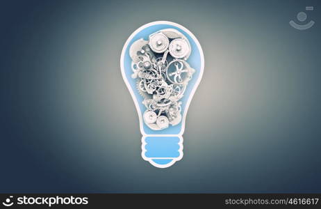 Light bulb with gears. Conceptual image with light bulb filled with gears