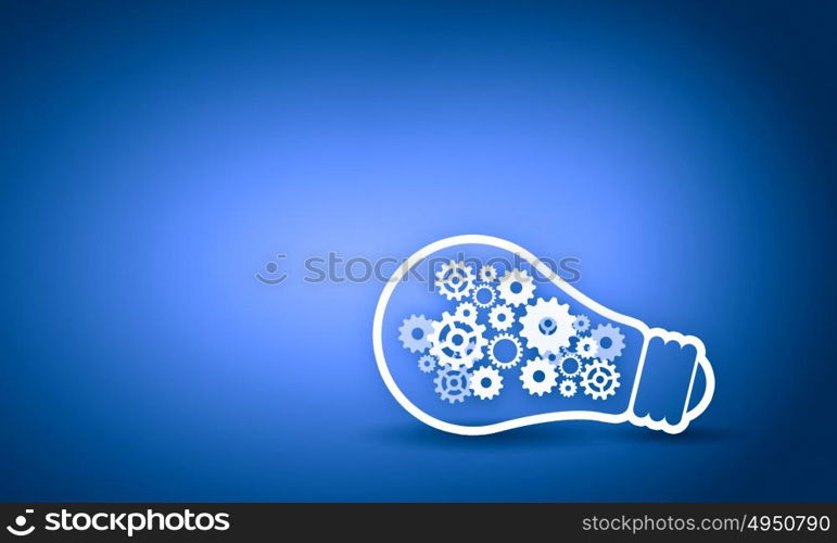 Light bulb with gears. Conceptual image with light bulb filled with gears