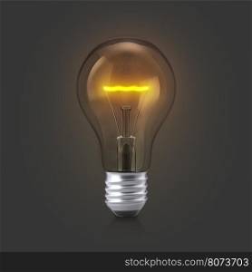 Light bulb with glow on a dark background. 3D illustration