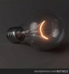 Light bulb with glow on studio background. Light bulb with glow. 3D illustration