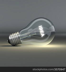 Light bulb with glowing text idea. 3d