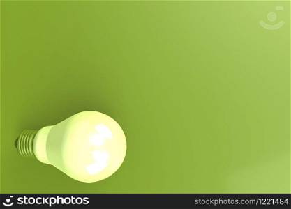 Light bulb with green background. Creative concept, 3D rendering