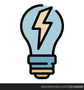 Light bulb with lightning icon. Outline light bulb with lightning vector icon color flat isolated. Light bulb with lightning icon color outline vector