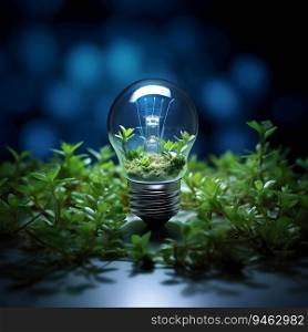 Light bulb with plants. Saving energy in nature, Environmental, and Earth day concept. Generative Ai.