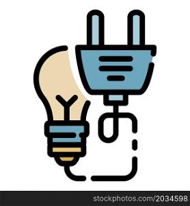 Light bulb with power cord icon. Outline light bulb with power cord vector icon color flat isolated. Light bulb with power cord icon color outline vector