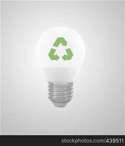light bulb with recycle symbol isolated on white background - save energy and environment friendly for warming concept.