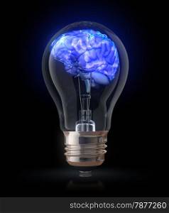 Light bulb with shining brain inside