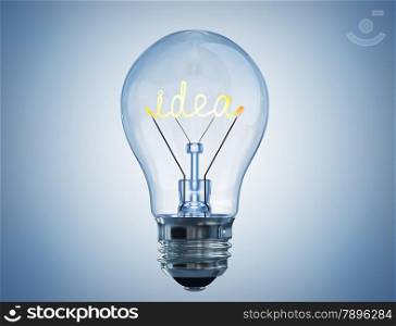Light bulb with tungsten spiral in form word idea