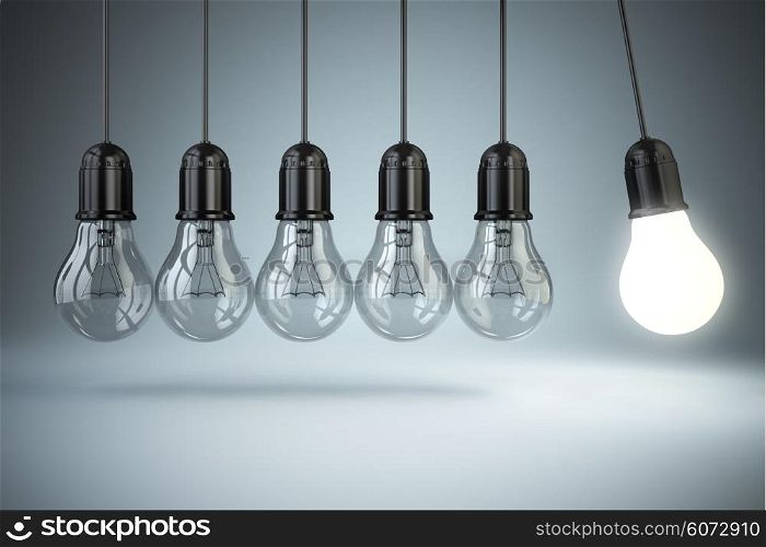 Light bulbs and perpetual motion. Idea o creativity concept.3d