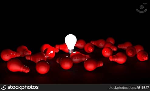 Light bulbs on dark background. Idea concept. 3D Illustration.