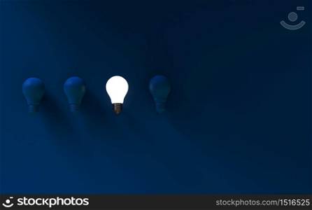 Light bulbs on dark blue background. Idea concept. 3D Illustration.