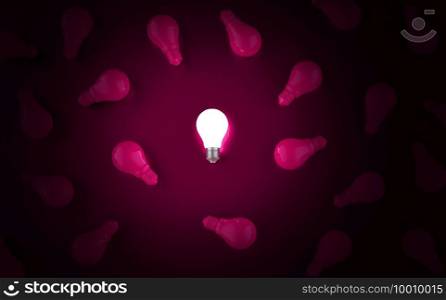 Light bulbs on pink background. Idea concept. 3D Illustration.