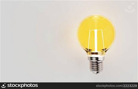 Light bulbs with incandescent bulbs glow yellow on white draft office graph paper. Thinking and imagination idea concept. 3D illustration rendering
