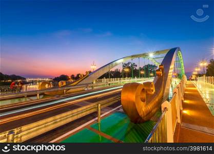 light Chan Palace Bridge over the Nan River (Wat Phra Si Rattana Mahathat also - Chan Palace) New Landmark It is a major tourist is Public places attraction Phitsanulok,Thailand,Twilight sunset.
